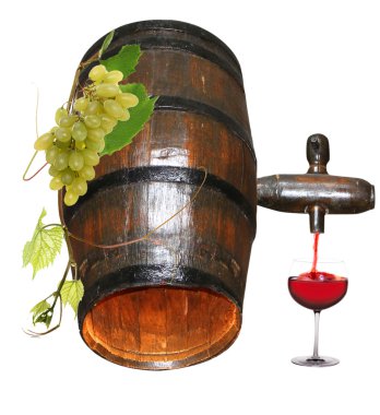 Barrel and glass of red wine clipart