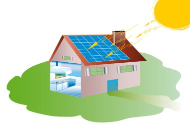 House with solar panels clipart