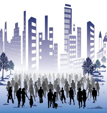 Crowd of in city clipart