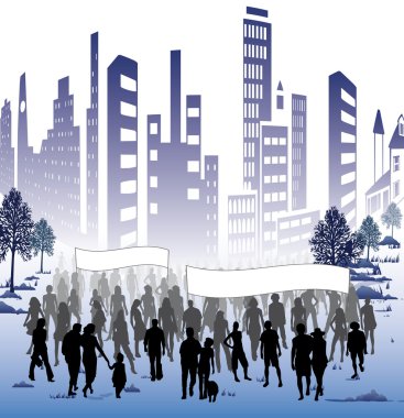 Crowd of in city clipart