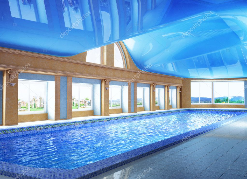 Piscina dentro de casa — fotografias de stock © artyustudio #8688540 Piscina dentro casa