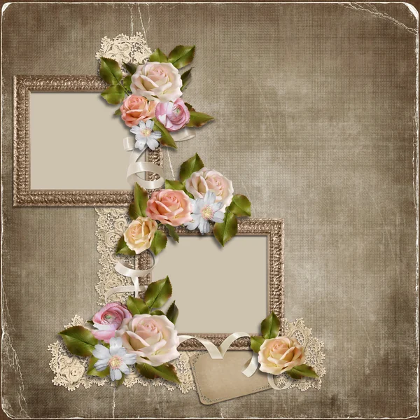 Vintage background with frames and roses — Stock Photo, Image