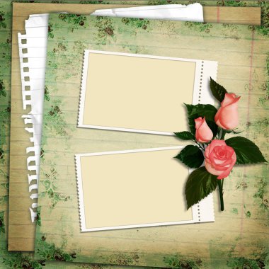 Stamp-frames with roses on vintage background clipart