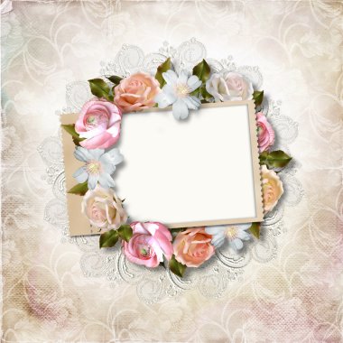 Vintage background with stamp-frame and roses clipart