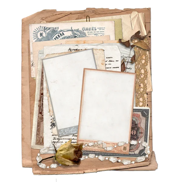 Old archive with letters, photos, money — Stock Photo, Image