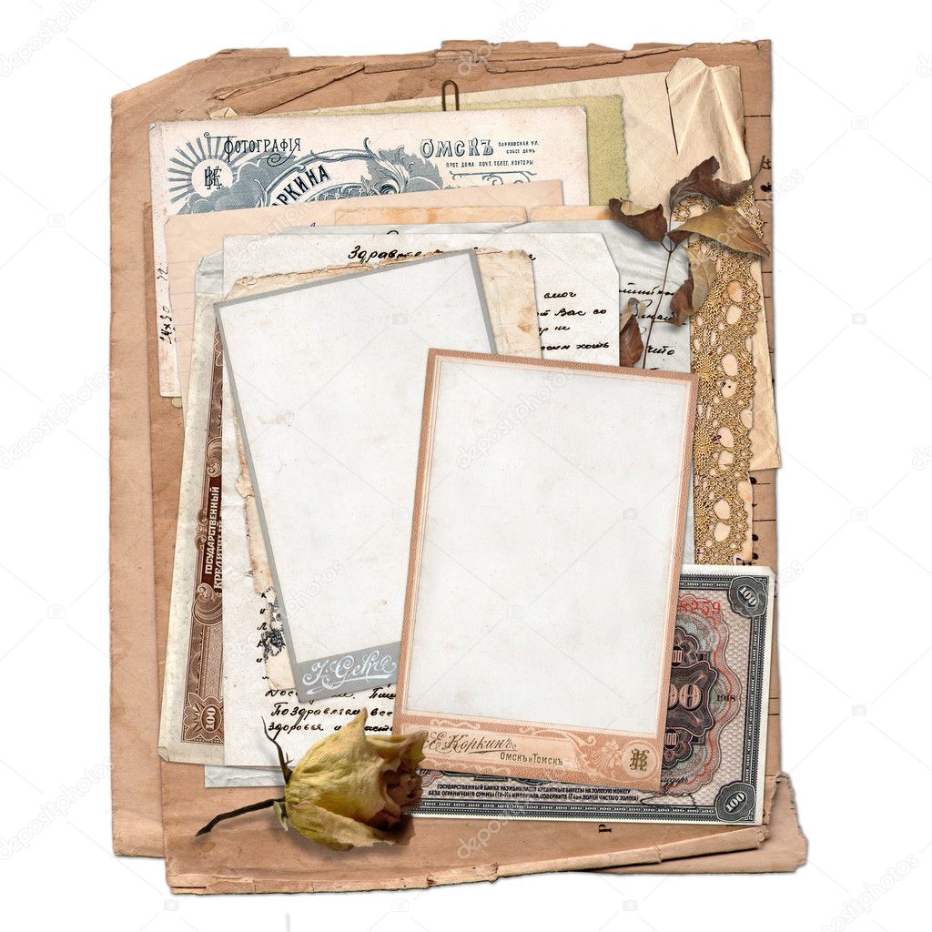 Old archive with letters, photos, money