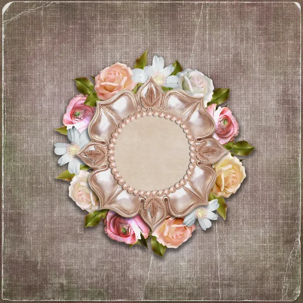 Vintage-Hintergrund mit Retro-Rahmen mit Blumen — Stockfoto