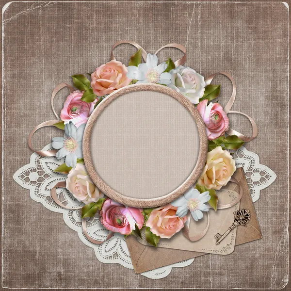 Vintage background with frame and flowers — Stock Photo, Image