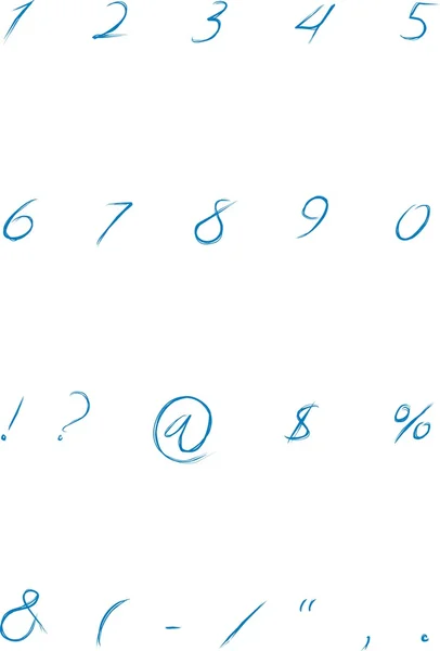 Намальовані номери алфавітів і знаки пунктуації — стоковий вектор