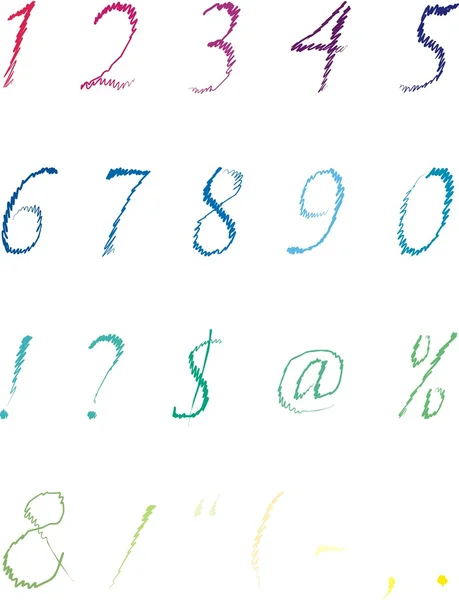 Números de alfabeto dibujados y signos de puntuación — Vector de stock