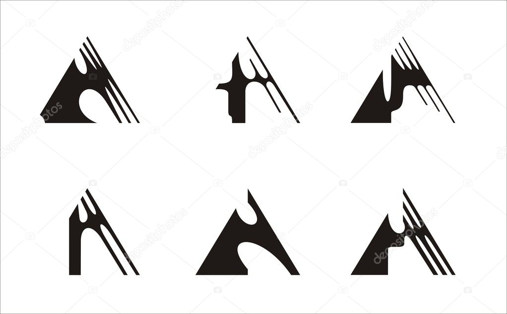 Six logos constructed on the basis of the triangle, black and white