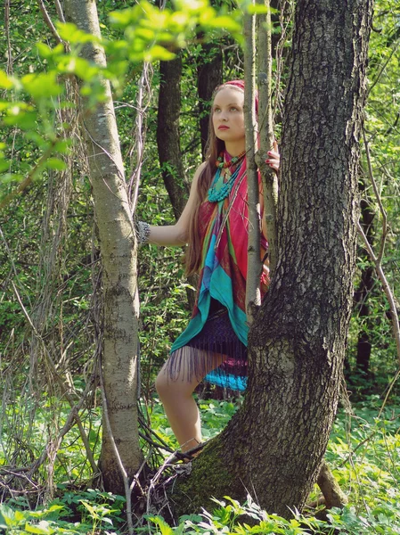 Chica de pie en el bosque — Foto de Stock