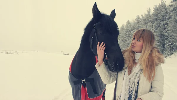 Lány egy lóval — Stock Fotó
