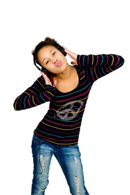 Young african american teenager listening to music clipart