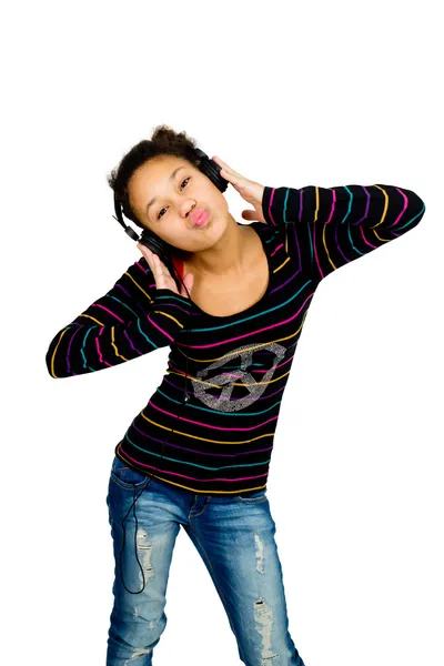 Young african american teenager listening to music — Stock Photo, Image