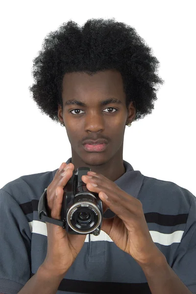 An African American film and photography with a camera black metisse isolat — Stock Photo, Image