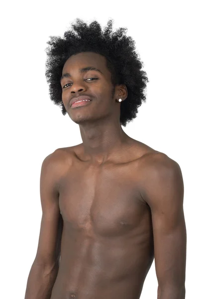 Młody afro amerykańskiej długie włosy tułowia na białym tle — Zdjęcie stockowe