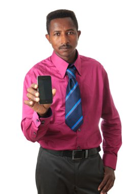 Businessman black with tie and phone isolated clipart