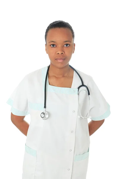 Αφρικανικός Αμερικανός γιατρός νοσοκόμα μαύρο στηθοσκόπιο isolatedmetisse — Φωτογραφία Αρχείου