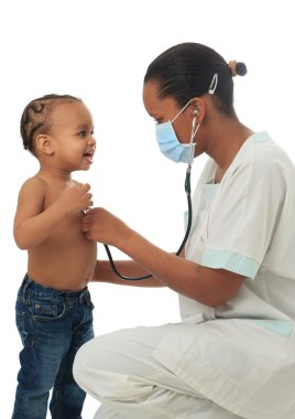 Black African American nurse with child isolated clipart