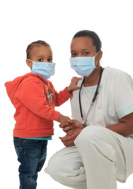 Black African American nurse with child isolated clipart