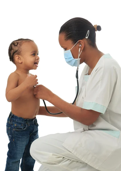 Black African American nurse with child isolated — Stock Photo, Image