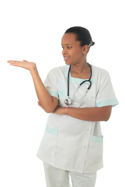 Afro-americano médico enfermeira preto estetoscópio isolado metisse — Fotografia de Stock