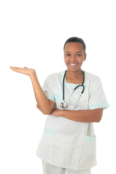 African American doctor nurse black stethoscope isolatedmetisse — Stock Photo, Image