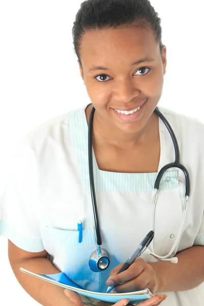 Afro-americano médico enfermeira preto estetoscópio isolado metisse — Fotografia de Stock