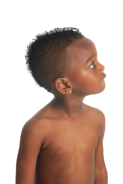 Afro-Amerikaanse kind shirtless zwarte krullend haar geïsoleerd — Stockfoto