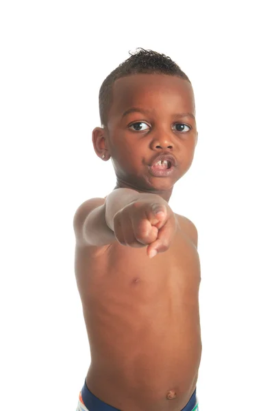 Afro-americano niño sin camisa pelo rizado negro aislado —  Fotos de Stock