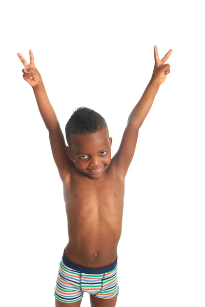 Afro-americano niño sin camisa pelo rizado negro aislado — Foto de Stock
