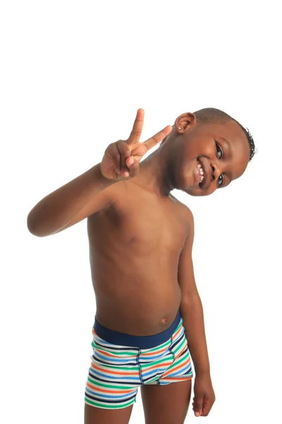 Afro-americano niño sin camisa pelo rizado negro aislado — Foto de Stock