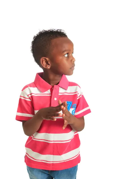 Afro Amerikaanse mooie zwarte kind dat glimlacht geïsoleerd — Stockfoto