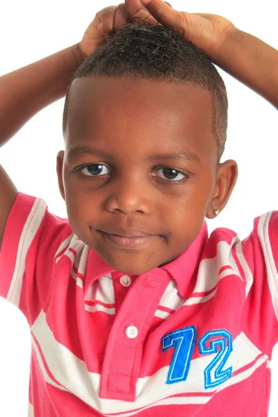 Afro americký krásné černé dítě, které úsměvy, samostatný — Stock fotografie