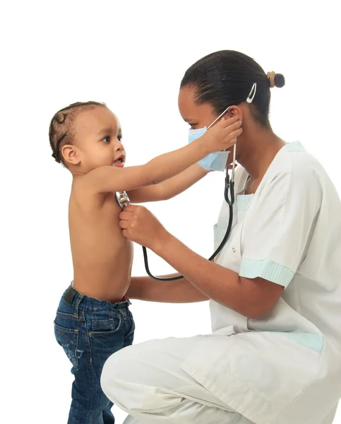 Black African American nurse with child isolated — Stock Photo, Image