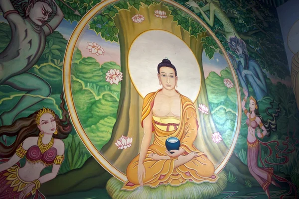 Muurschildering in een klooster in bodhgaya — Stockfoto