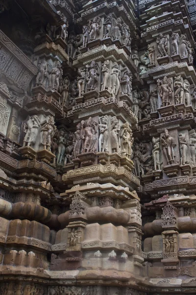 Dettaglio di intaglio su un tempio a Khajuraho — Foto Stock