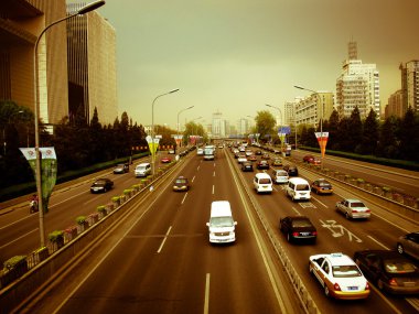 Chinese highway.High street in Beijing, China clipart