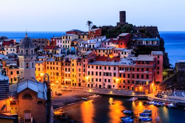 Vernazza Castle and Church at Early Morning in Cinque Terre, Ita