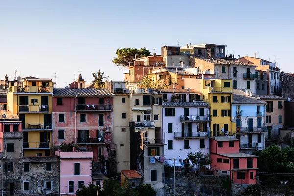 Keskiaikainen kylä Corniglia aamulla, Cinque Terre, Italia — kuvapankkivalokuva
