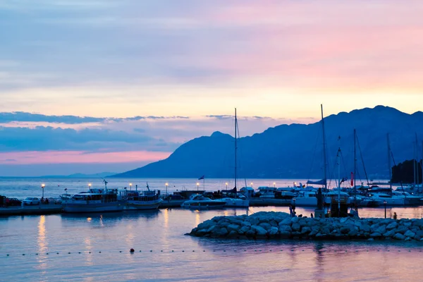 Sunset at Marina in Baska Voda, Croatia — Stock Photo, Image
