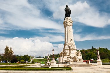 Marques Statue with Lion in Lisbon, Portugal clipart