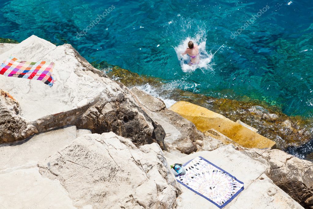 Swimming in the Sea below Dubrovnik City Wall, Croatia