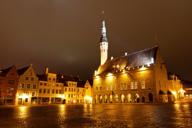 Tallinn Town Hall at Night in Raekoja Square, Estonia clipart