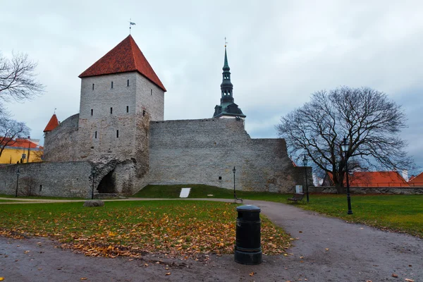 Muralla de la ciudad y torres de Tallin, Estonia — Foto de Stock