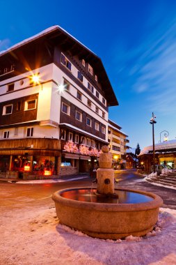 Beautiful Fountain in Megeve At Morning, French Alps clipart