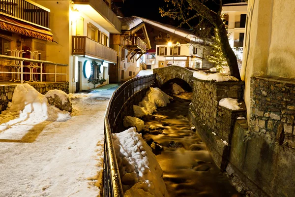 Illuminated Central Square of Megeve in French Alps — Stock Photo, Image