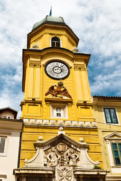 Yellow Clock Tower with Relief in Rijeka, Croatia — Stock Photo, Image