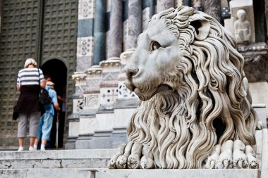 Lion Guarding Cathedral of Saint Lawrence (Lorenzo) in Genoa, It clipart